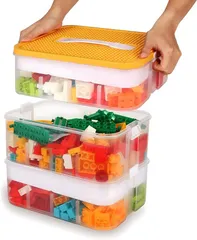 WillingHeart 子供 おもちゃ 収納ボックス 蓋付きレゴ用 コンテナ 3段 積み重ね おもちゃ箱 フパズル ブロックセットクリア 整理ボックス プラスチックケース 子供部屋 リビング トイボックス(3段)