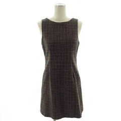 ドゥファミリィ ドゥファミリー DO!FAMILY ワンピース ひざ丈 ノースリーブ 格子柄 ブラウン 茶 ホワイト 白 M