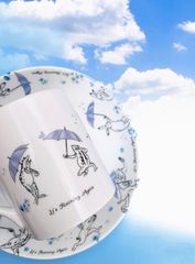 鳥獣戯画の雨降り散歩☆16cmプレート&マグカップset