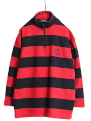 【お得なクーポン配布中!】 90s LAUREN ラルフローレン ハーフジップ 7分袖 ボーダー スウェット レディース S 90年代 オールド ポロ ハイネック ツートン トレーナー