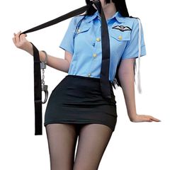 新品 [LIKENNY] 警察 コスプレ 教官 セクシー 制服 かっこいい お姉さん 女王 ミニスカ かわいい 勝負 プレゼント 写真 撮影 人気 惑 ネクタイ タイト バレンタイン ハロウィン クリスマス cosplay ストッキング付き