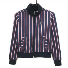【美品】キャロウェイ ジャケットブルゾン ネイビー×レッド ストライプ 裏微起毛 ロゴプリント レディース S ゴルフウェア Callaway