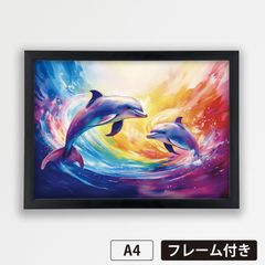 イルカポスター　額入り クリスチャン・ラッセン イルカ ポスター 複製画 額装