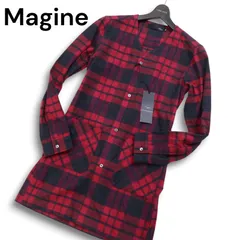 【新品 未使用】 Magine マージン 秋冬 ノーカラー 長袖 チェック ロング ネル シャツ 羽織り Sz.44　メンズ 日本製のサムネイル
