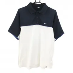 【美品】ナイキ 半袖ポロシャツ ネイビー×白 サイドメッシュ DRI-FIT  メンズ L G G ゴルフウェア NIKE