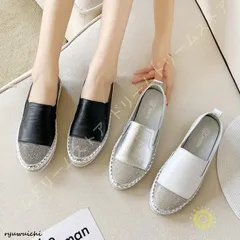 【美品・未使用新品】スリッポン スニーカー レディース 厚底 キラキラ ラインストーン 黒 白 大きいサイズ 牛革 カジュアル フラットシューズ ペタンコ おしゃれ