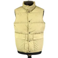 80?90s?ビンテージ★Woolrich★ダウンベスト【メンズS/ベージュ系】スタンドカラー/ロゴ釦/ウールリッチ◆BC895