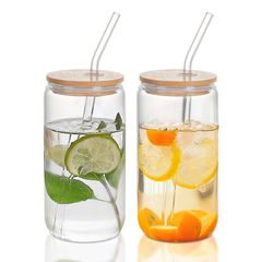 QuiExact ガラスコップ 500ml 2個セット 薄づくり ハイボールグラス 食洗機 電子レンジ対応 耐熱 グラス コップ ストロー付き 蓋付き うすはり タンブラーグラス キャニスターグラス コーヒー ジュース ミルクティー アイス グラスコップ マグ