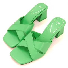 ザラ サンダル ブロックヒール ミュール 靴 レディース 36サイズ グリーン ZARA 【中古】