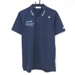 【超美品】ルコックゴルフ 半袖ポロシャツ ネイビー×ブルー ロゴ刺しゅう メンズ LL ゴルフウェア 2023年モデル le coq sportif
