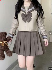 JK セーラー服 長袖 茶色人気 学生服 前開き プリーツスカート 女子