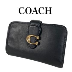 m04 COACH コーチ タビー 財布 二つ折り ブラック ゴールド ロゴ レディース メンズ レザー カーフレザー ミディアムウォレット ゴールド金具 ロゴ