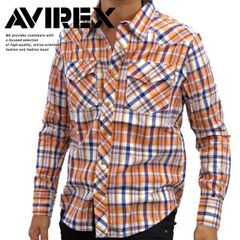 【1点限り！】AVIREX アビレックス カジュアルシャツ 長袖シャツ メンズ シャツ チェックシャツ 春 夏 秋 NEK 6145135 (44 オレンジ) Lサイズ