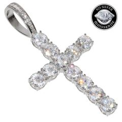 特注6.5mm大粒モアサナイト クロスペンダントトップ Moissanite シルバー .925Silver 大粒 メンズ 鑑別カード付