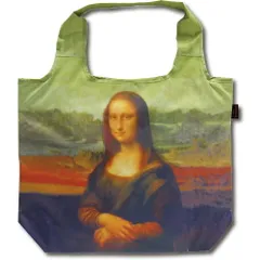 バッグ 名画クーラーエコバッグ（レオナルド ダヴィンチ「モナリザ」）  軽量 折り畳み 保冷 内ポケット マチ付 大容量 肩掛け 軽い ファスナー付  買い物 バッグ かばん ショルダー ゴムバンド ショッピングバッグ 贈り物 Lサイズ