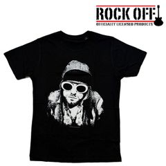 ロックオフ Tシャツ 半袖 ニルヴァーナ カートコバーン 黒 ROCK OFF NIRVANA Kurt Cobain ONE COLOUR ブラック プリントTシャツ