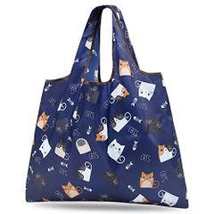 【匿名配送】ネイビーねこ_大 [reiri] エコバッグ 折りたたみ 人気 コンパクト 収納 おおきめ えこばっく おしゃれ 洗える (ネイビーねこ)
