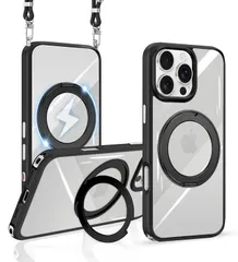 ★即日発送★iPhone 16 Pro ケース ショルダー クリア 透明 MagSafe対応 マグセーフ ワイヤレス充電 リング付き スタンド機能 マグネット搭載 スマホケース アイフォン 16プロ ケース シリコン TPU 調節可能 ストラップホール付き 肩