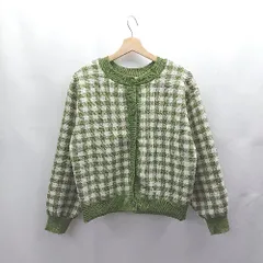 ◇ ⊂ ehka sopo エヘカソポ チェック柄 長袖 カーディガン サイズF グリーン レディース E  【1503050000352】