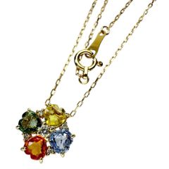 マルチカラーサファイア 1.18ct ダイヤモンド 0.05ct ネックレス K18ゴールド 18金  1.8g 40cm レディース 【中古】【真子質店】【NN】