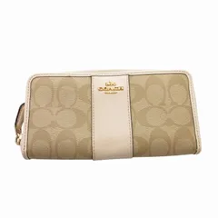 コーチ COACH 長財布 ウォレット シグネチャー PVC レザー ラウンドファスナー 総柄 ベージュ 白 ホワイト /FF ■GY18