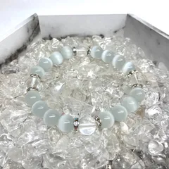 キャッツアイ(ホワイト)×水晶 パワーストーン ブレスレット （シルバー ） メンズ・レディース [TIME]