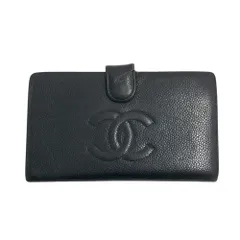 CHANEL シャネル  キャビアスキン がま口 二つ折り財布  ブラック系  [240101405584]