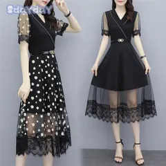 ワンピース レディース ミモレ丈 ブラックワンピース チュールワンピース レース裾 夏 秋 花柄 きれいめ オシャレ 通勤 OL 上品 大きいサイ