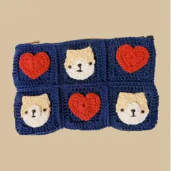 【a2◯編み物】グラニースクエア　柴犬×ハート　モチーフ　ペンケース　ポーチ