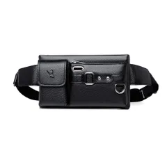 【新着商品】ミニショルダーバッグ ウエストポーチ イヤホン穴付 キーリング付 メンズ 男女兼用 斜めがけ ボディバッグ 革ミニウエストバッグ ワンショルダー 軽量 ブラウン [Ｗｈａｔｎａ] 黒8110 (黒いA)