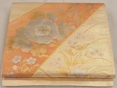平和屋着物◎太鼓柄袋帯　駒刺繍　草花文　金銀彩　逸品　CAAE3936ku