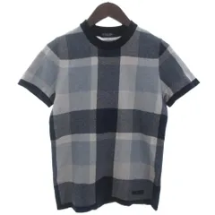 ブラックレーベルクレストブリッジ BLACK LABEL CRESTBRIDGE ニット カットソー プルオーバー 半袖 チェック ブルー系 2 XS位 ■ECT