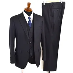 オリヒカ 3ピース 2つボタン シングルスーツ M A6 ブラック ストライプ ノータック 極 定番 人気 営業 F38F-365 合物 春夏秋  5XF025 【送料無料】【中古】【メンズビジネス】202505