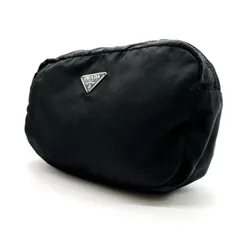 ?美品? PRADA プラダ 三角プレート ポーチ テスートナイロン ブラック 黒色 メンズ レディース ユニセックス 男女兼用