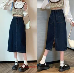 スカート レディース ロングスカート デニムスカート Aライン ハイウエスト ブルー 春秋冬 通勤 通学 ボ お出掛け 普段着 女子 ミモレ丈 ワーク vii4w046633