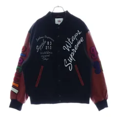 SUPREME (シュプリーム) ×WTAPS 21AW VARSITY JACKET ワッペン装飾 レザー切り替えスタジアムジャケット ブラック/レッド