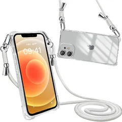 【新着商品】人気 全面保護 軽量薄型 耐衝撃 韓国 カバー アイフォン12 斜めかけケース スマホケース 柔軟 首掛け 肩掛け クリア 高質感(グレー) ショルダー ケース iPhone12
