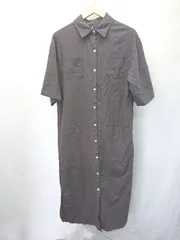 ◇ ⊂ AMOUR BOX シャツ　ゆったり 半袖 ロング丈 ワンピース サイズ　XL チャコールグレー レディース E  【1410230009367】