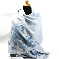 ルチアーノソプラーニ カシミヤ ストール ライトブルー 花柄 中古 Aランク
