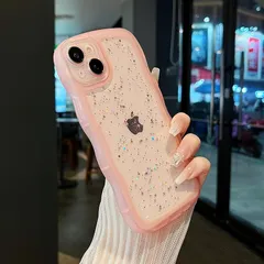 ZTOFERA iPhone 15用波状のケース 透明 クリア ケース かわいい カーリー ウェーブ シェイプ デザイン おしゃれ キラキラ 星 スマホケース ソフトTPU バンパーケース スターパターン 軽量 耐衝撃 人気 韓国 アイフォン15 ケース  0