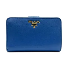 プラダ 二つ折り財布 コンパクトウォレット wallet ブルー 青 blue ゴールド 金 gold サフィアーノ レザー 本革 PRADA