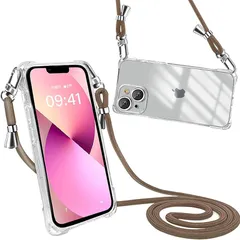Peipeizi iPhone14 ケース ショルダー クリア 肩掛け 首掛け アイフォン14 スマホケース 斜めかけケース カバー 耐衝撃 軽量薄型 全面保護 人気 韓国 柔軟 高質感(ブラウン)