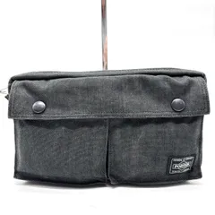 【良品】 POTRER ポーター ウエストポーチ ショルダーバッグ フラップ マルチポケット ロゴタグ シルバー金具 ロゴ型押し 肩掛け 斜め掛け キャンバス メンズ ブラック 黒色