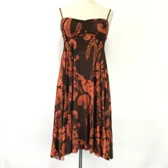 USA製★ボタニカル柄/キャミソールワンピース【USA-S(日本M程度/茶×オレンジ】チューブトップ/ノースリーブ/Vintage/dress◆ｃpBH736 <sale>