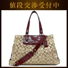コーチ ２way トートバッグ ec-21743 ベージュ ボルドー