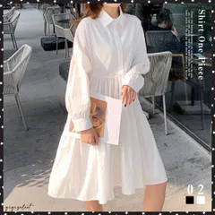 シャツワンピース レディース ワイドフリルロング丈シャツ ティアード シャツワンピ長袖 フレアワンピース カジュアル 韓国風 ゆったりシルエット ホワイトドレス ワンピース 春秋夏可愛い印象のティアードフレアデザインが一緒になった、シャツワンピース