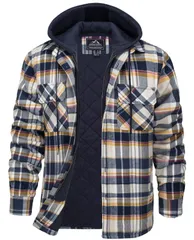 シャツジャケット 防寒 フランネル ジャンパー 冬服 中綿コート 大きいサイズ チェックシャツ カジュアルジャケット 厚手 ジャケット キルティング メンズ パーカー フード取り外し可能 [KEFITEVD]