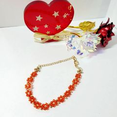 赤×ゴールド☆大人っぽビーズブレスレット