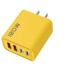 No.204【最大120W/GaN】超速充電器 4ポート(2C2A)PD QC対応 イエロー コンパクト