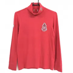 ゾーイ 長袖ハイネックシャツ レッド×グレー系 胸ロゴ 色褪せ、胸汚れ、ネック毛羽立ち少・跡あり レディース 38(M) ゴルフウェア ZOY